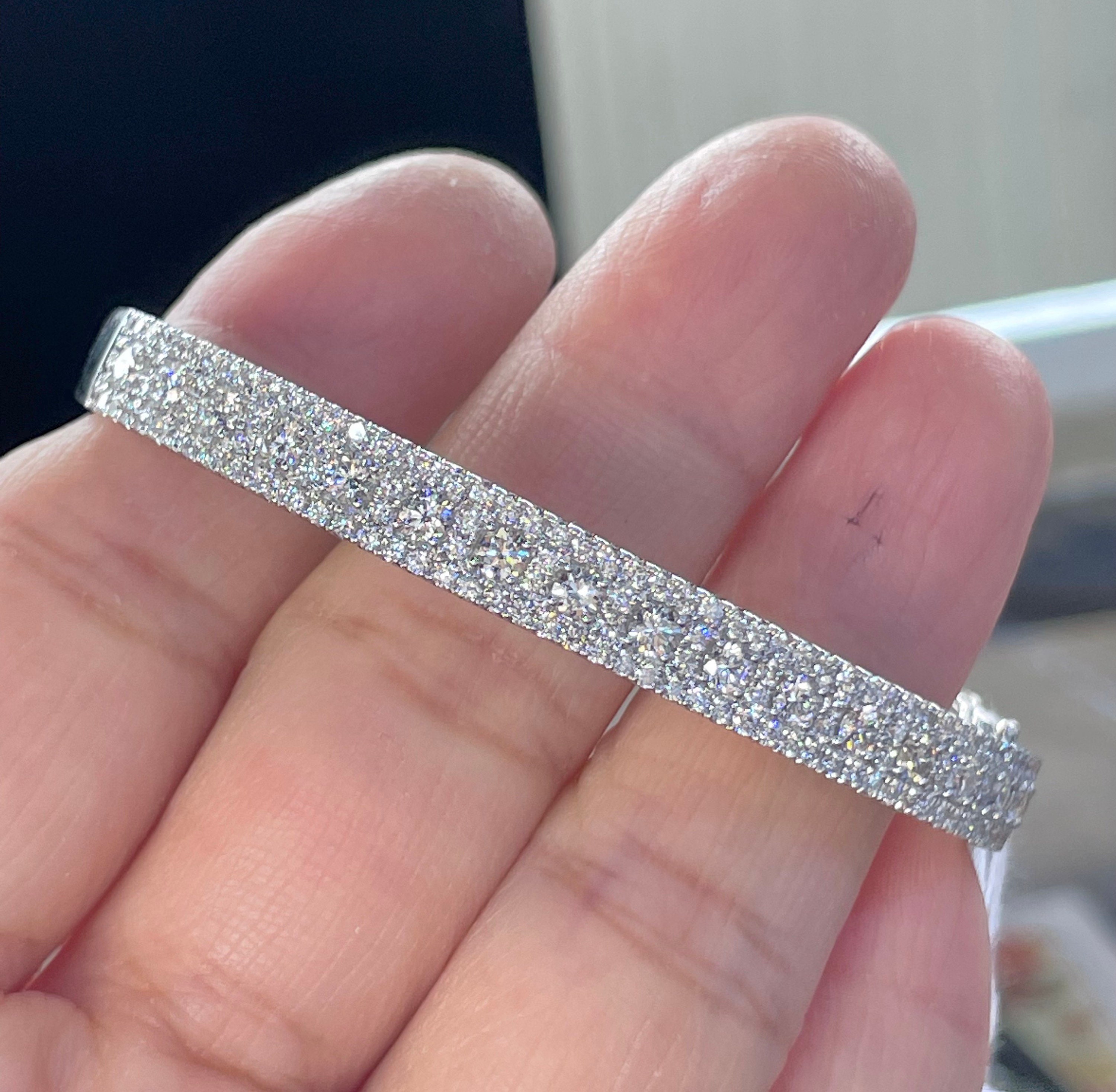 Diamond Bangle Bracelet, 18K White Gold Diamond Bangle 3.44 Carats Genuine  Natural Diamond Bracelet 