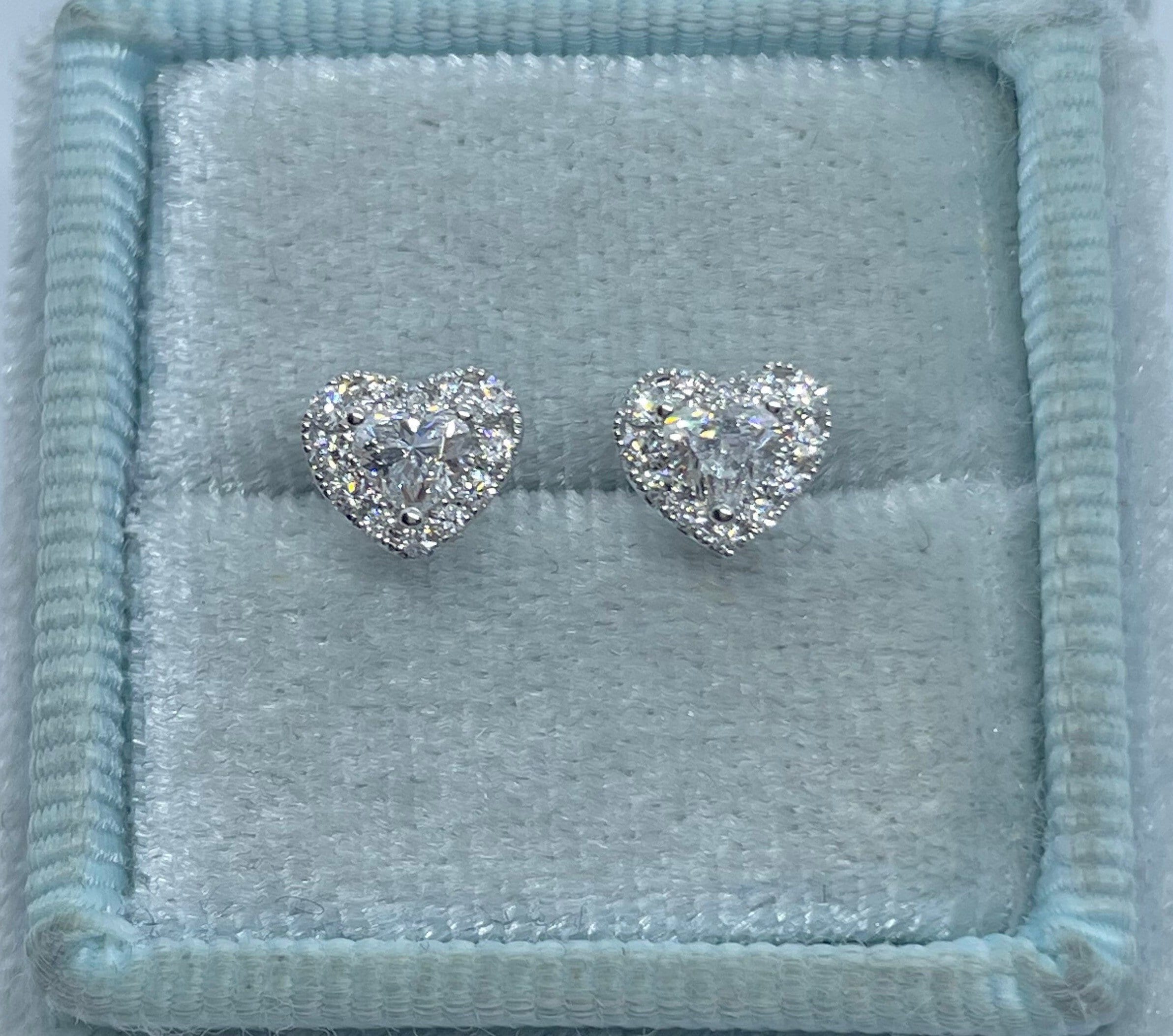 Fancy Heart Shaped Diamond Stud Earrings with Split Prong Setting Halo in  14K White Gold (1.00 cttw.)