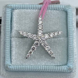 Diamond Starfish Pendant, 14K White Gold Diamond Starfish