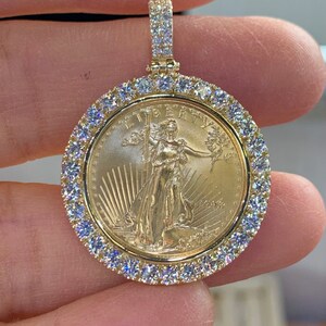 Diamond Gold Coin Pendant, Gold Coin Medallion Necklace, Unisex Pendant, Mens Gold Coin Necklace Genuine Diamonds