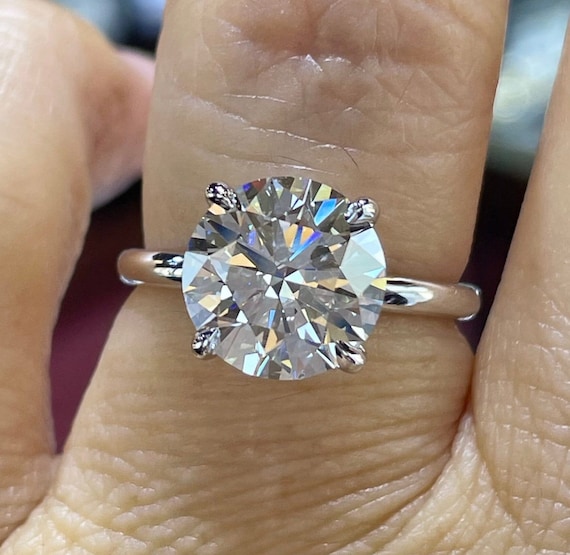 Certified Round Solitaire Ring, 4 Carats Round Diamond Solitaire Ring, Lab Grown Round Engagement Ring VS1 E Color