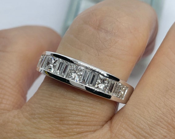 Mens Diamond Wedding Band Mans Wedding Band 18K White Gold Men