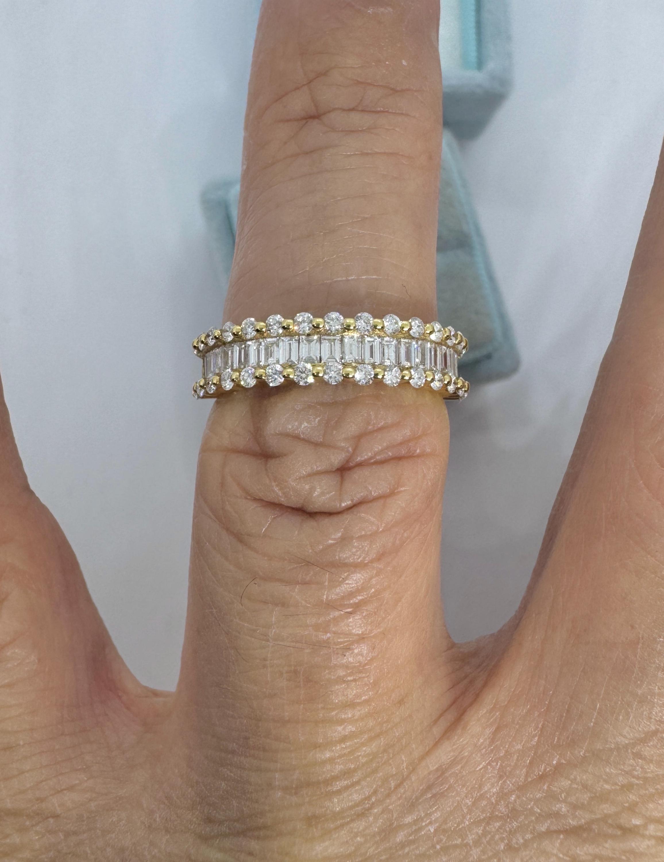 18K Yellow Gold Baguette and Round Diamond Band, Anniversary Wedding ...