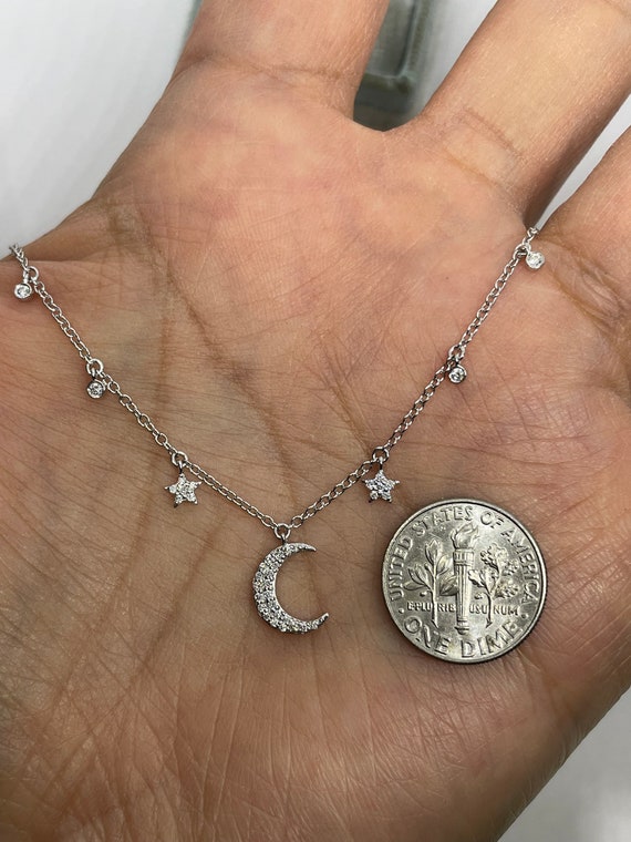 Buy Moon Star Necklace, Diamond Moon and Star Necklace, 18K White