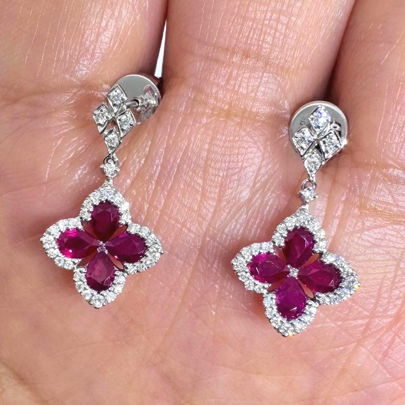 Ruby Earrings, Ruby Dangling Earrings, Ruby Dangle Earrings, 18K