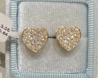 18K White Gold Diamond Heart Stud Earrings, Genuine Diamond Earring