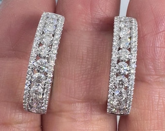 Diamond Hoop Earrings, Natural Diamond Hoop Earrings, Diamond Hoops 18K White Gold