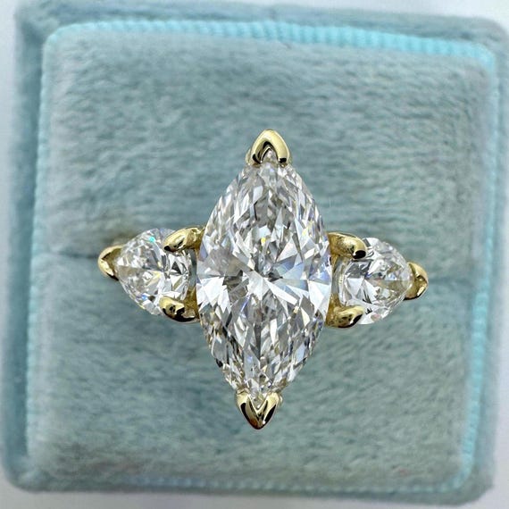 Marquise Lab Grown Diamond, Lab Grown Marquise Diamond Engagement Ring, Marquise Three Stone Ring