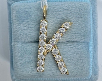 K Initial Pendant, Letter K Necklace, 18K Yellow Gold K Letter Necklace, Diamond Initial Pendant, Diamond Initial Necklace