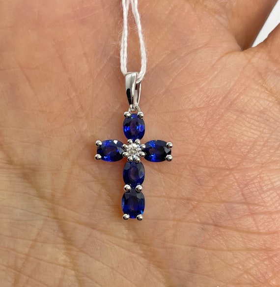 レビューの多い高評価商品特集！ Sapphire Cross Gold White Necklace, Cross Sapphire Pendant, 置物
