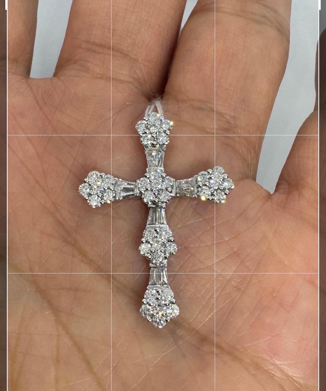 Diamond Cross Pendant, 18K White Gold Genuine Diamond Cross