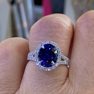 Blue Sapphire Diamond Ring, 14K White Gold Sapphire Diamond Engagement Ring Anniversary Ring Right Hand Ring Art Deco Antique