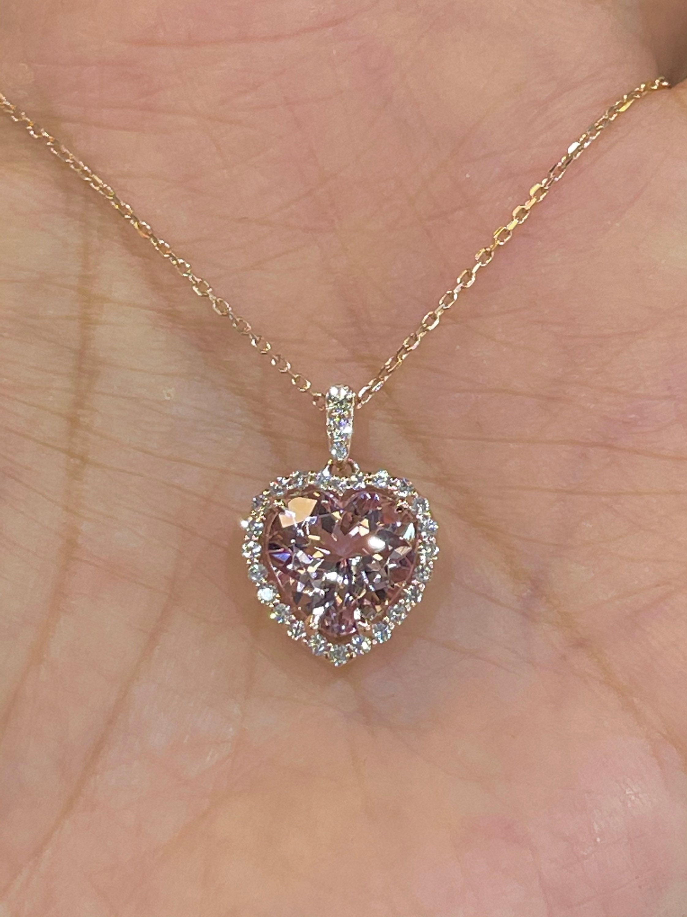 Morganite Diamond Necklace Morganite Heart Pendant 14K Rose | Etsy