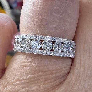 Diamond Anniversary Band, Genuine Diamond Wedding Band Ring, Round Diamond Band 18K White Gold 1.61 carats natural diamonds
