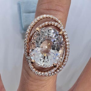 Cocktail Rings for Women, White Topaz and Diamond Ring 18K Rose Gold, Right Hand Ring, Unique Rings, Statement Ring Cocktail Ring