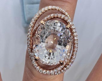White Topaz Diamond Ring, 18K Rose Gold Statement Ring