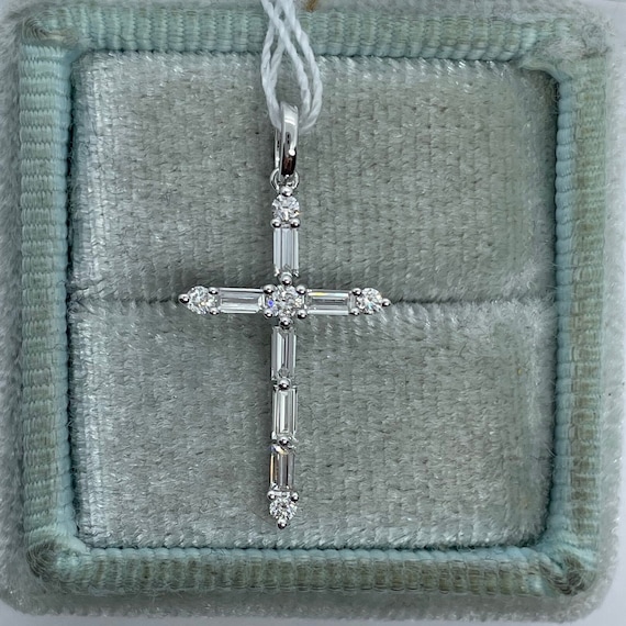Dainty cross necklace white gold discount
