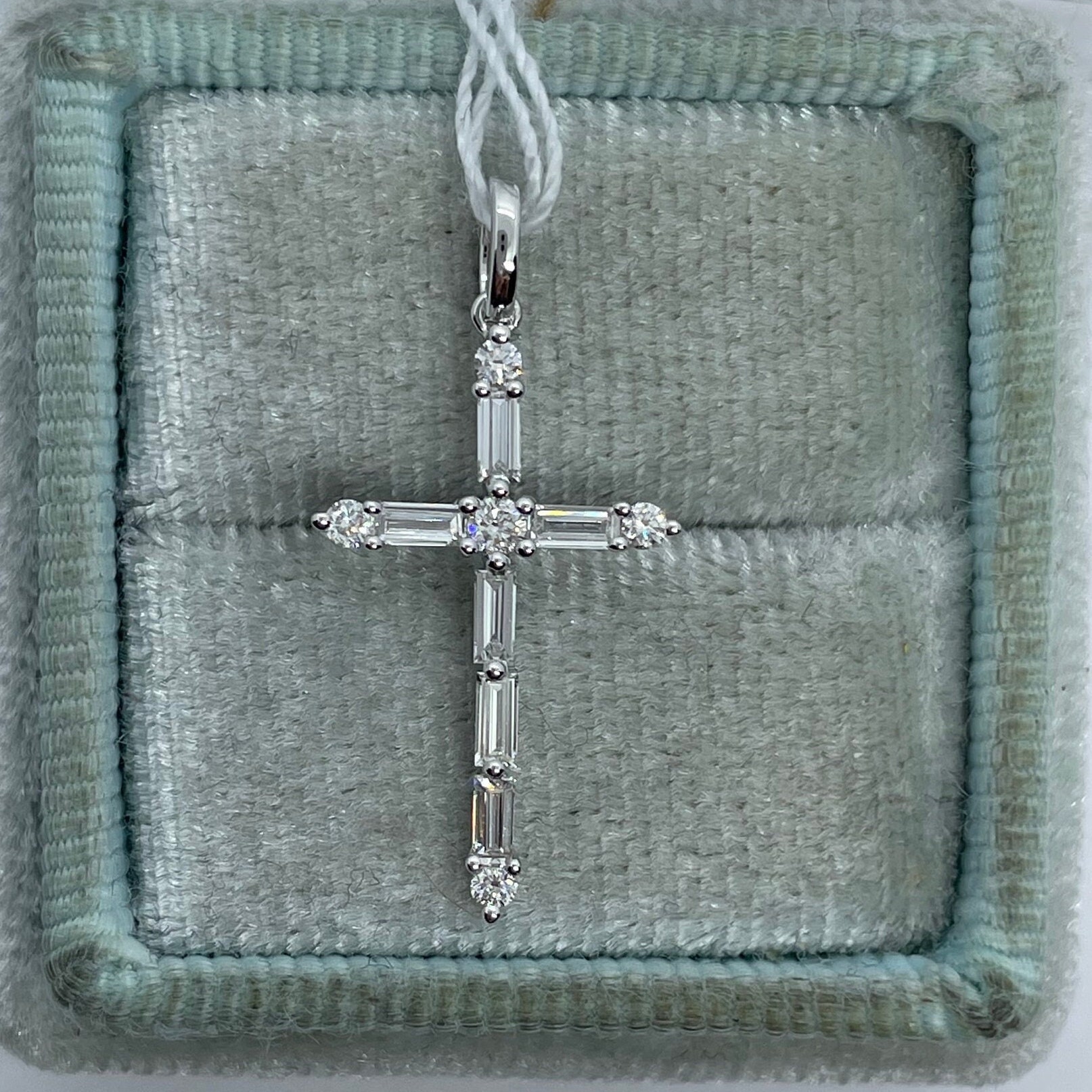 Dainty Diamond Cross Pendant, Baguette and Round Diamond Cross 