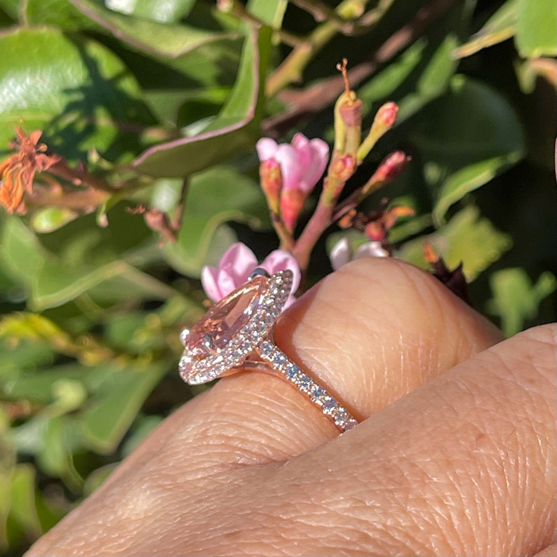 Pear Morganite Diamond Halo Ring, 14K Rose Gold Engagement Ring - Etsy