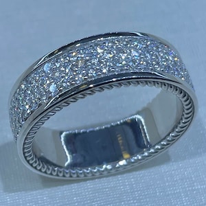 Men Diamond Ring, 14K White Gold Men Diamond Wedding Band, Man Wedding Ring, Man Diamond Eternity Ring