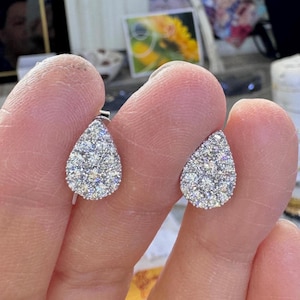 Pear Diamond Earrings, Pear Stud Earrings, Pear Shape Diamond Studs, 18K White Gold Diamond Stud 1.52 Carats
