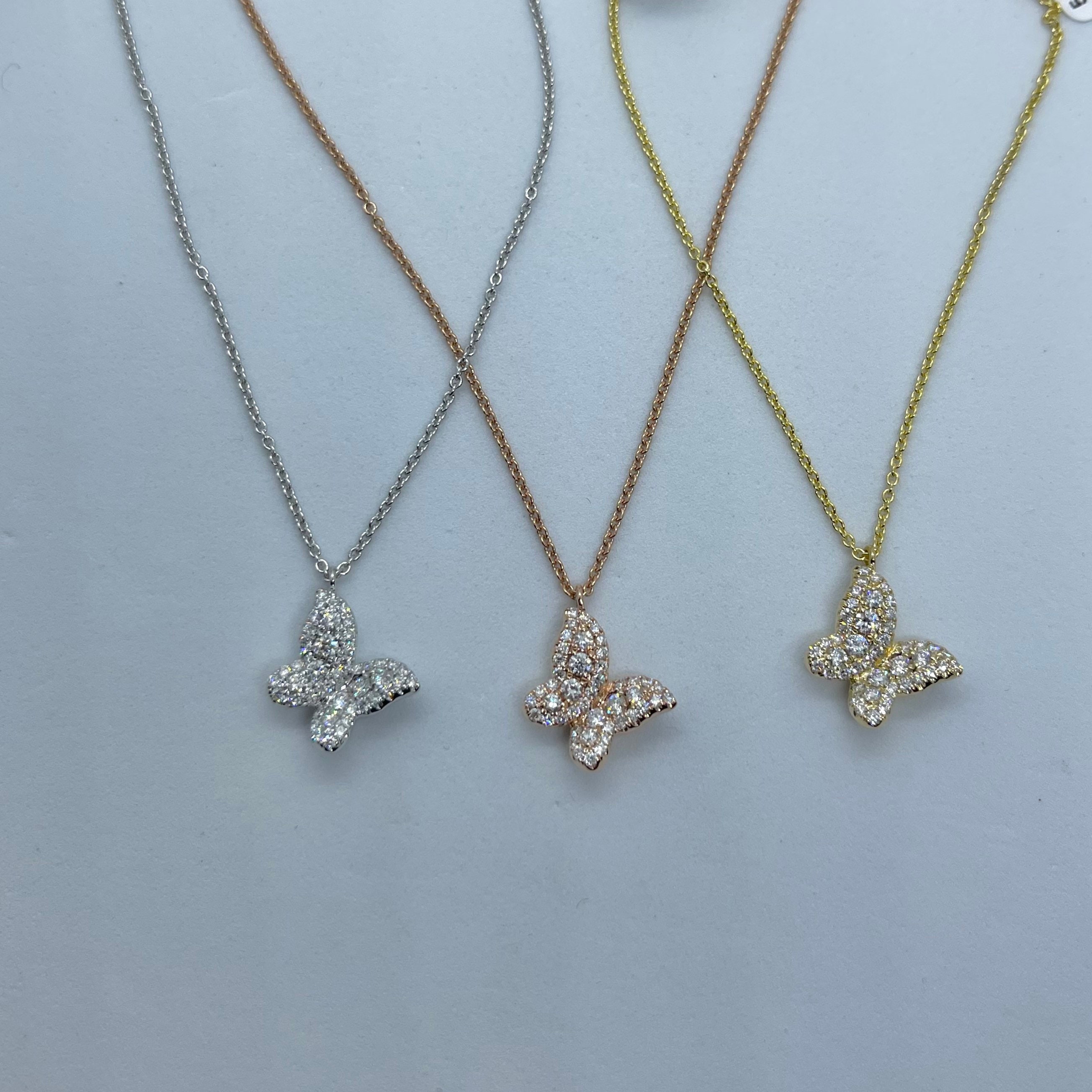 14Kゴールドダイヤモンドバタフライペンダントネックレス、0.33 