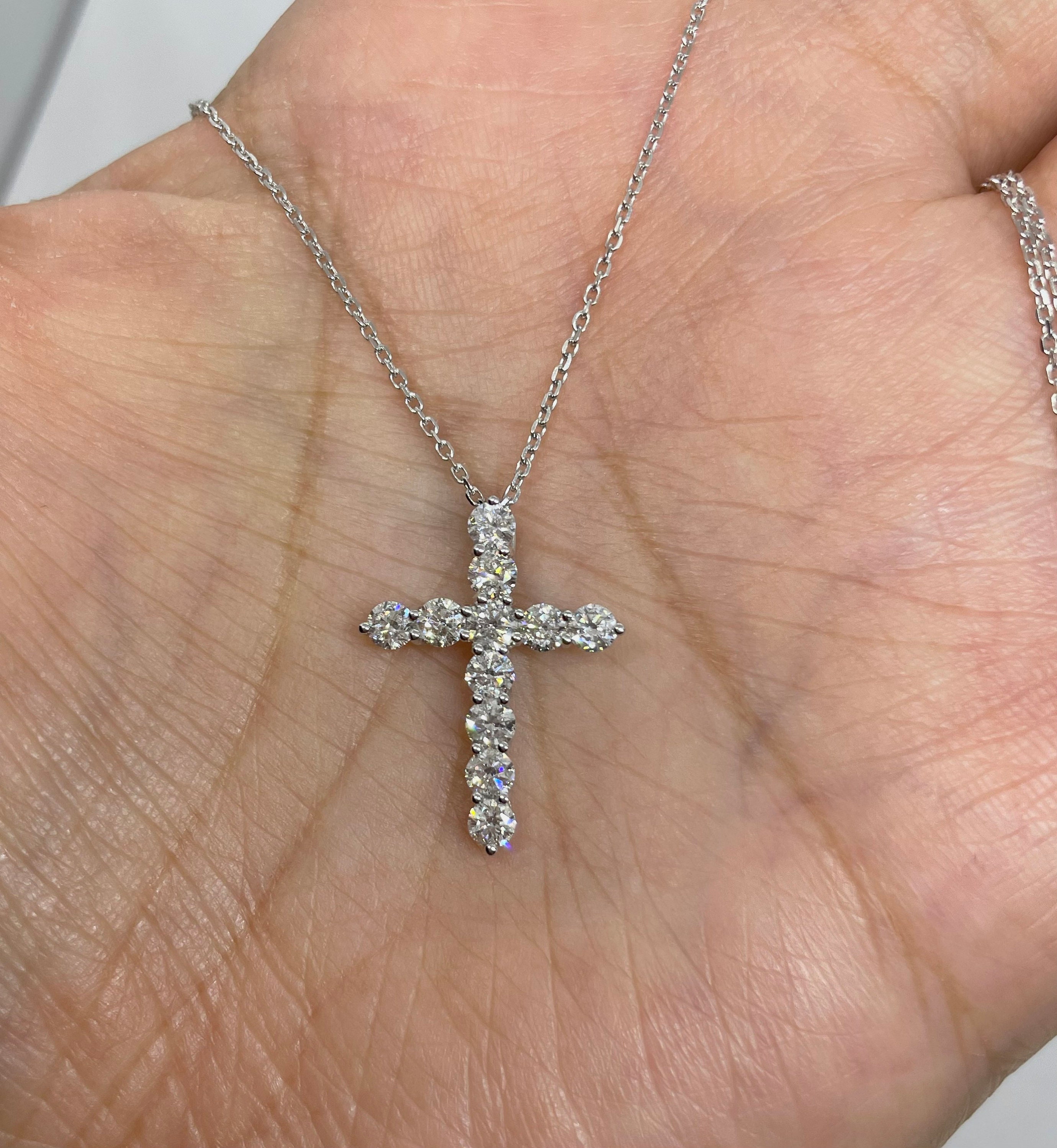 Diamond Cross Necklace Diamond Cross Pendant 18K White Gold - Etsy