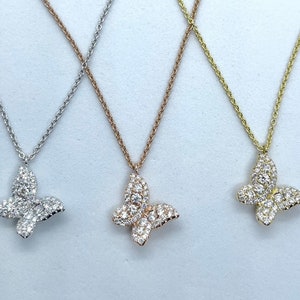 Butterfly Necklace, 18K Yellow Gold Diamond Butterfly Chain Necklace, Dainty Butterfly Necklace