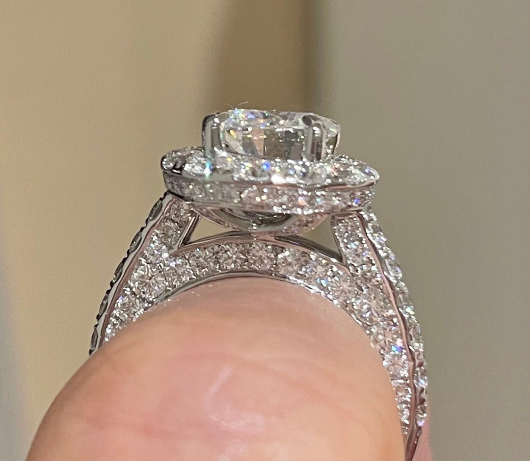 18 Karat White Gold Diamond Ring With Round Brilliant Moissanite D E F by Charles Colvard Engagement Ring Anniversary Ring Wedding Ring Etsy