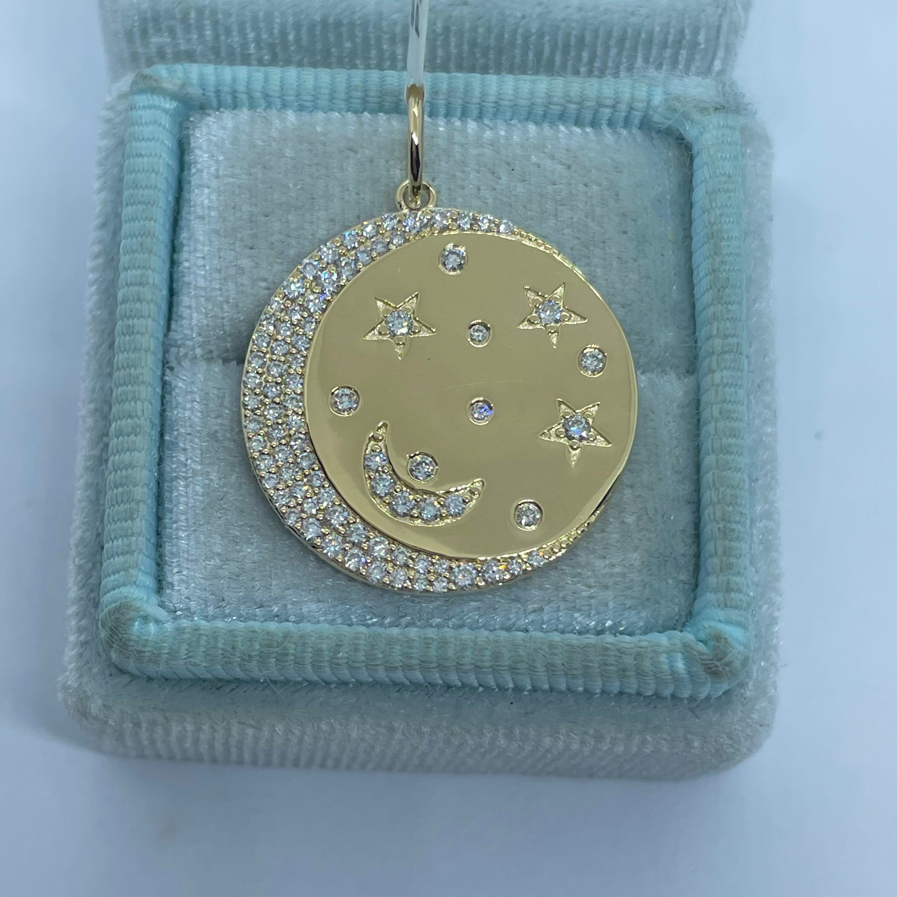 2 Moon stars blue pendant antique silver tone M95 