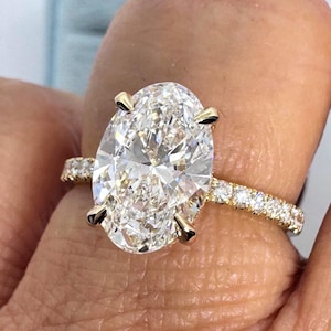 Oval Solitaire Ring, Oval lab grown diamond Engagement Ring, Oval Wedding Ring  18K Yellow Gold 3 Carats