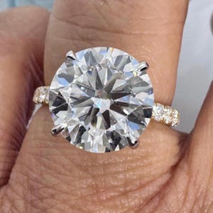Anillo de diamante solitario, anillo de compromiso redondo, anillo de diamante cultivado en laboratorio de 5 quilates, anillos de compromiso de boda, anillo de diamante certificado