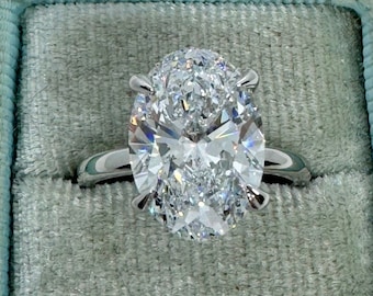 Oval Cut Lab Grown Diamond Engagement Ring, 14K White Gold Oval Diamond Wedding Ring 5 CT VS1 D color