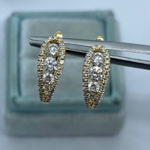 Diamond Hoop Earrings White Gold, Small Diamond Hoop Earrings, Hoop Diamond Earrings, Diamond Huggie Hoops 18K White Gold 0.96 Carats