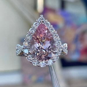 Pear Shape Morganite Ring, Natural Pear Cut Morganite Engagement Ring, Pear Morganite Wedding Ring Promise Ring Art Deco Antique 18K