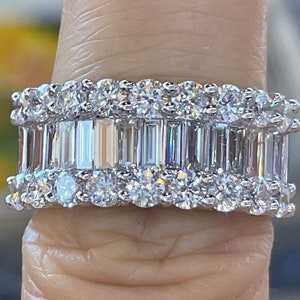 Baguette and Round Diamond Band, Baguette Wedding Band, Baguette Diamond Ring White Gold 18K, Anniversary Band
