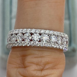 Diamond Anniversary Band, Genuine Diamond Wedding Band Ring, Diamond Band Ring, Round Diamond Band 18K White Gold Natural Diamonds