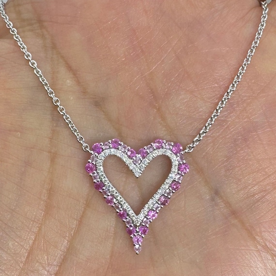 Pink Sapphire Heart Pendant, Pink Heart Necklace, Genuine