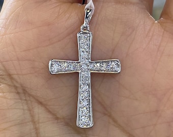 Diamond Cross, Cross Diamond Pendant, 14K White Gold Diamond Cross Pendant 0.48 Carats Natural Diamonds