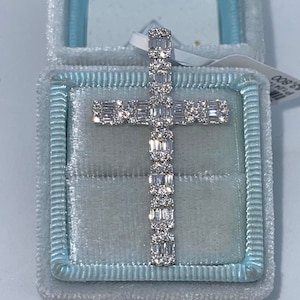 Diamond Cross Pendant, 18K White Gold Diamond Cross, Baguette Diamond Cross, Diamond Cross Necklace