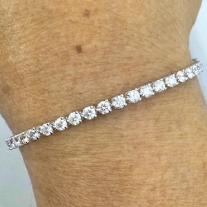 Diamond Tennis Bracelet, Lab Grown Diamond Bracelet 5.29 Carats White Gold, Diamond Bracelet Brilliant Cut 14K White Gold