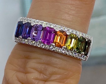 Diamond Ring Rainbow Sapphire Stone Rainbow Sapphire Ring
