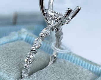 Diamond Ring Mount, Diamond Ring Setting, 18K White Gold Marquise Diamond Setting, Hidden Halo Ring Mount