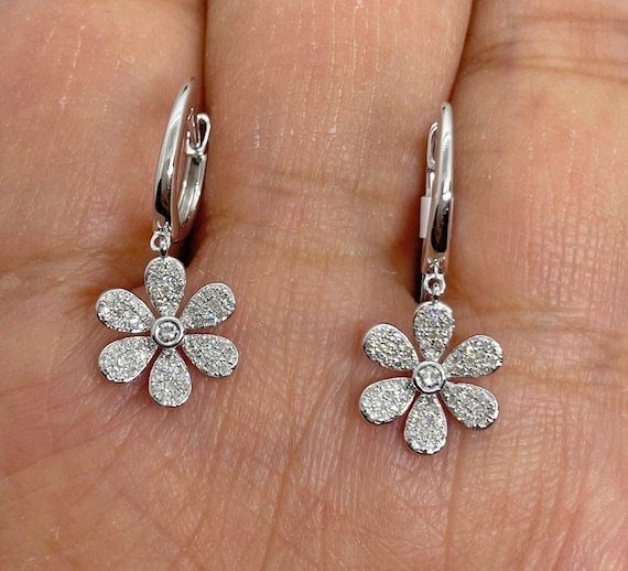 Diamond flower drop earrings discount