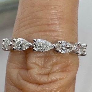 Diamond Band Stack, Pear Diamond Wedding Band, Lab Grown Diamond Band White Gold, Pear Shape Diamond Band Matching Band Stackable Band