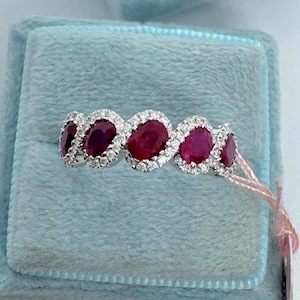 Ruby Diamond Band, Ruby and Diamond Wedding Band, 18K White Gold Ruby Diamond Ring Anniversary Band