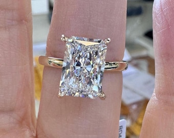 Radiant Cut Diamond Engagement Ring, IGI Certified 3.5 Carats 14K Gold Lab Grown Diamond Ring