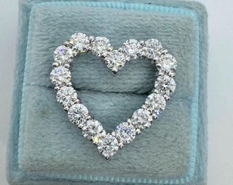 14K White Gold Diamond Heart Necklace, Lab Grown Diamond Heart Pendant 2.75 Carats, Heart Diamond Pendant