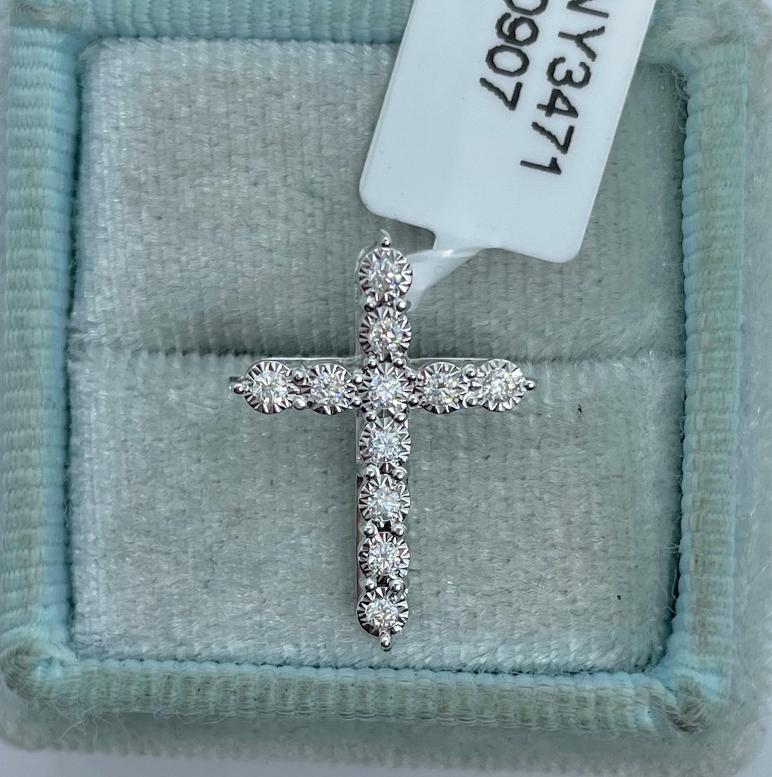 Beautiful Diamond Cross Pendant, Cross Diamond Pendant, 14K White Gold