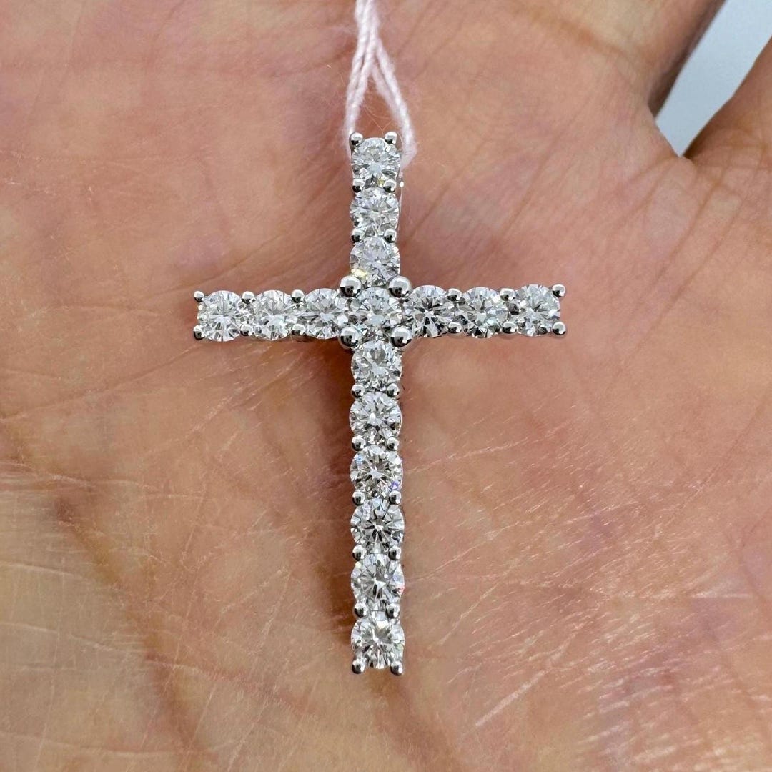 Diamond Cross Necklace, Square Cross Necklace, 18K White Gold Diamond ...